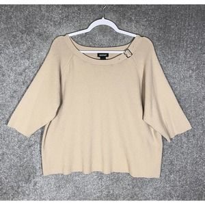 Vintage Avenue 3/4 Sleeve Buckle Neckline Knit Top Womens Size 22/24 Tan‎